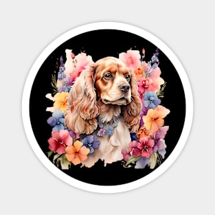 An american cocker spaniel decorated with beautiful watercolor flowers Magnet